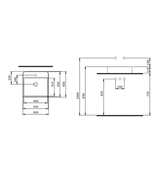 SOTTILE SLIM LINE BATARYA BANKLI KARE LAVABO 45X45 - 2