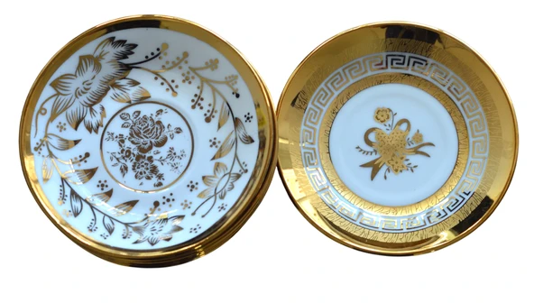 Boya Defolu Porselen 6 Kişilik Gümüş Renkli Yaldızlı Yaprak Desenli Çay Tabağı Set1 - 3