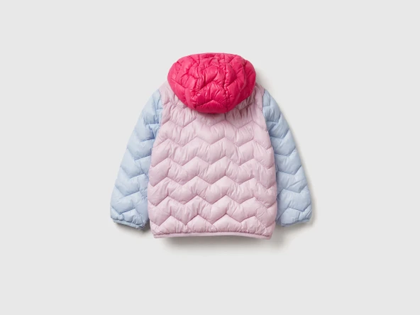 Kız Bebek Lila-Pembe Mix Simli Logo İşlemeli Kapüşonlu Mevsimlik İnce Mont - 2
