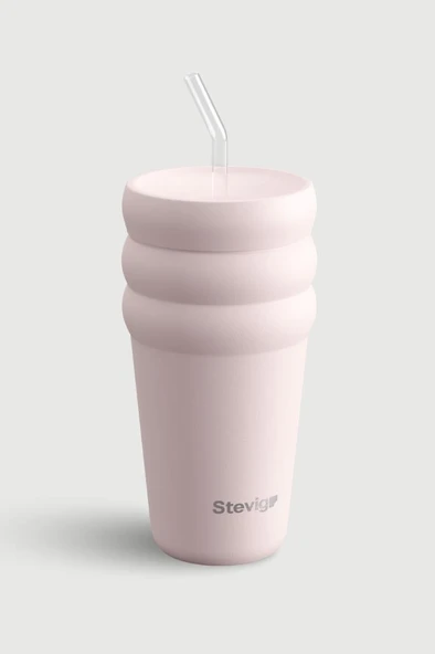 Stevig 3 Bubble Two-Cap Straw Tumbler Çelik Termos 600 ML Soft Quartz ST-248 ürün görseli