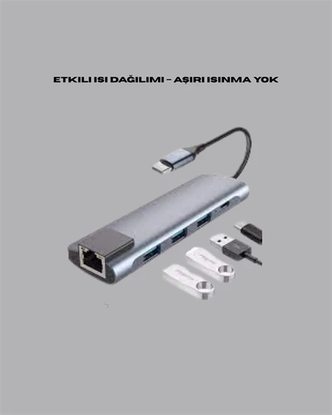 Type‑C Dönüştürücü – 2×USB3.0, SD/MS, 4K HDMI & RJ45 ile Profesyonel Kullanım - 4