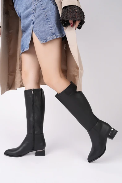 Muggo COLLİE Sivri Burun Yandan Fermuarlı Topuklu Kadın Çizme - 6