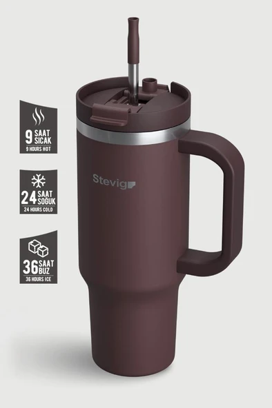 Stevig 2 Moods Tuck-in Tumbler Sızdırmaz Çelik Termos 900 ML Chocolate Plum ST-238 - Resim 2