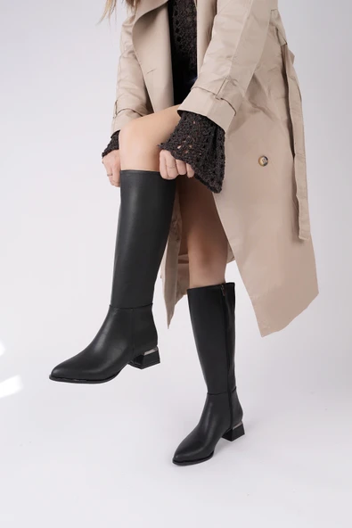 Muggo COLLİE Sivri Burun Yandan Fermuarlı Topuklu Kadın Çizme - 4