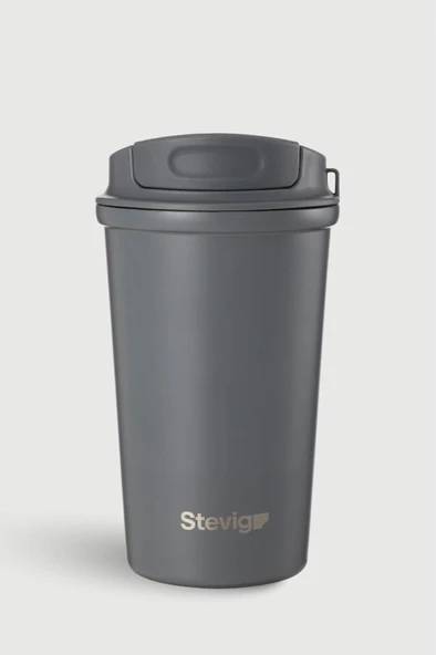 Stevig 4 Work Flip Open Coffee Mug Çelik Termos 400 ML Grey ST-251 ürün görseli