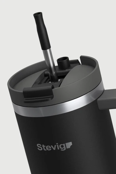 Stevig 2 Moods Tuck-in Tumbler Sızdırmaz Çelik Termos 900 ML Black ST-236 - Resim 4