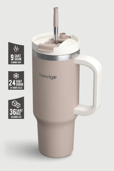 Stevig 2 Moods Tuck-in Tumbler Sızdırmaz Çelik Termos 900 ML Pure Cashmere ST-243 - Resim 2