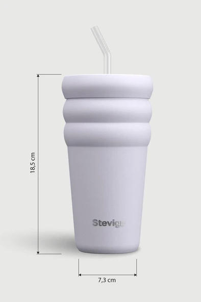Stevig 3 Bubble Two-Cap Straw Tumbler Çelik Termos 600 ML Lilac Hint ST-245 - Resim 8
