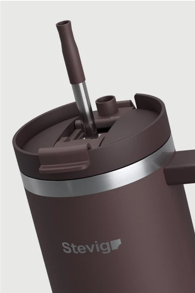 Stevig 2 Moods Tuck-in Tumbler Sızdırmaz Çelik Termos 900 ML Chocolate Plum ST-238 - Resim 4