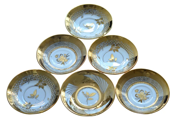 Boya Defolu Porselen 6 Kişilik Gümüş Renkli Yaldızlı Yaprak Desenli Çay Tabağı Set2 - 2