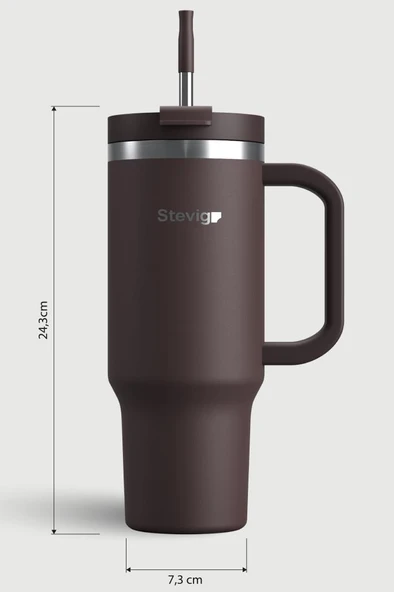 Stevig 2 Moods Tuck-in Tumbler Sızdırmaz Çelik Termos 900 ML Chocolate Plum ST-238 - Resim 7