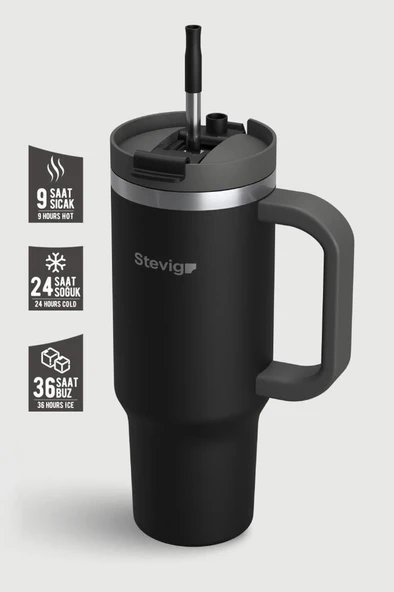 Stevig 2 Moods Tuck-in Tumbler Sızdırmaz Çelik Termos 900 ML Black ST-236 - Resim 2