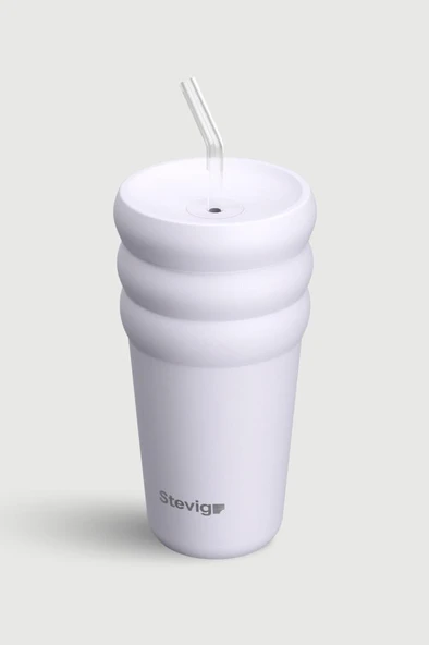 Stevig 3 Bubble Two-Cap Straw Tumbler Çelik Termos 600 ML Lilac Hint ST-245 - Resim 3
