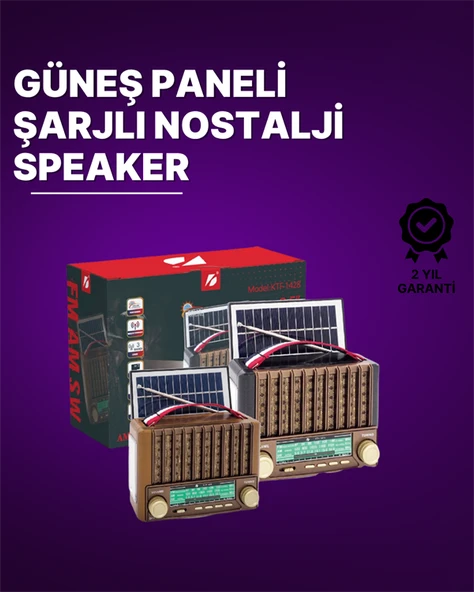 KTF-1428 Güneş Paneli Şarjlı Nostaljik Bluetooth Hoparlör – FM/AM/SW Radyo, USB/SD Desteği, Taşınabilir Tasarım - Resim 2