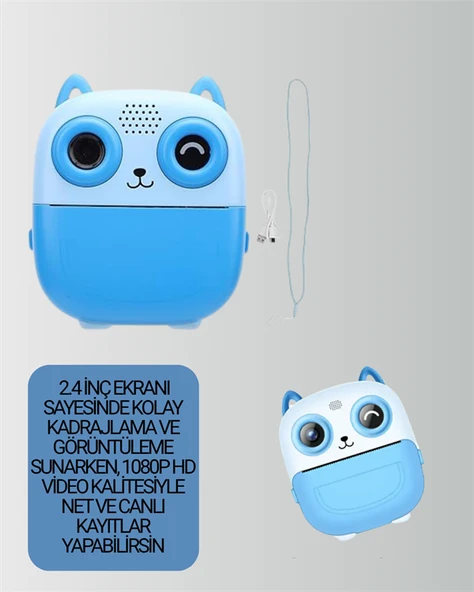 2.4” Ekranlı Mini Kamera – 1080p Kayıt + Mürekkepsiz Yazdırma - 3