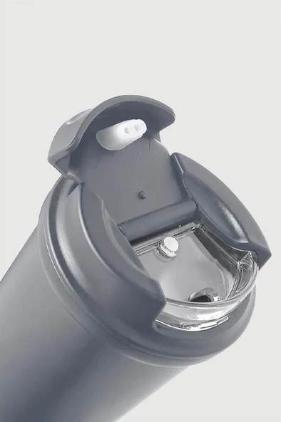 Stevig 4 Work Flip Open Coffee Mug Çelik Termos 400 ML Grey ST-251 - Resim 3
