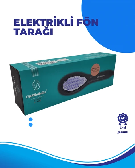 Siyah Renk Seramik Elektrikli Saç Düzleştirici Fırça – 210°C Isı Ayarı - 2