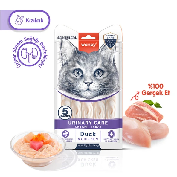 Wanpy Urinary Ördekli Tavuklu Krema Kedi Ödülü 5x14 Gr