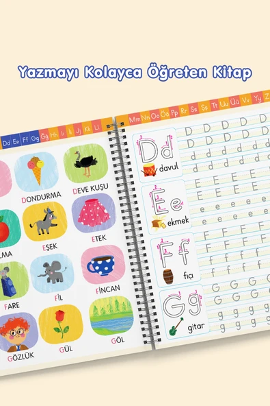 Alfabe Yazı Kitabı Sihirli Uçan Kalemli Oluklu (KABARTMALI) | Yazmayı Kolayca Öğreten Kitap - 7