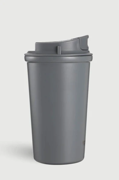 Stevig 4 Work Flip Open Coffee Mug Çelik Termos 400 ML Grey ST-251 - Resim 5