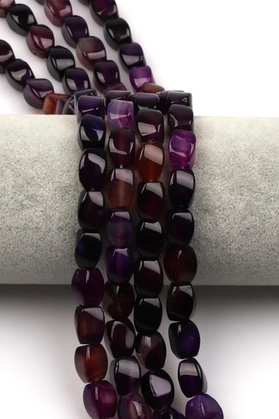 Mor Akik Doğaltaş Dizi 8 x 11 mm Burgu Kesim ürün görseli