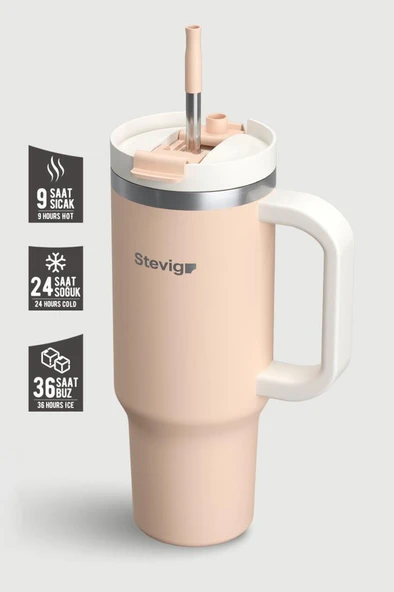Stevig 2 Moods Tuck-in Tumbler Sızdırmaz Çelik Termos 900 ML Bisque ST-239 - Resim 2