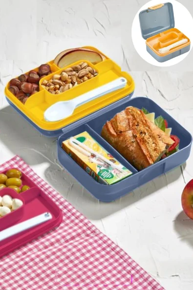 Meyve Suyu Bölmeli Tabaklı Beslenme Kabı Diyet Kabı Çatal Kaşık Dahildir