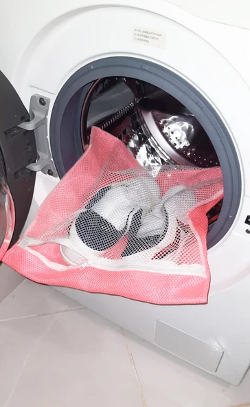 Pembe Fermuarlı  Hassas Çamaşır Terlik  Ayakkabı Yıkama Filesi Büyük Boy