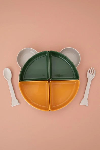 Tabldot Mama Tabağı Çıkarılabilir Kaseli Tepsili 4 Bölmeli Çatal Kaşıklı Ayıcık Beslenme Kabı ürün görseli 1