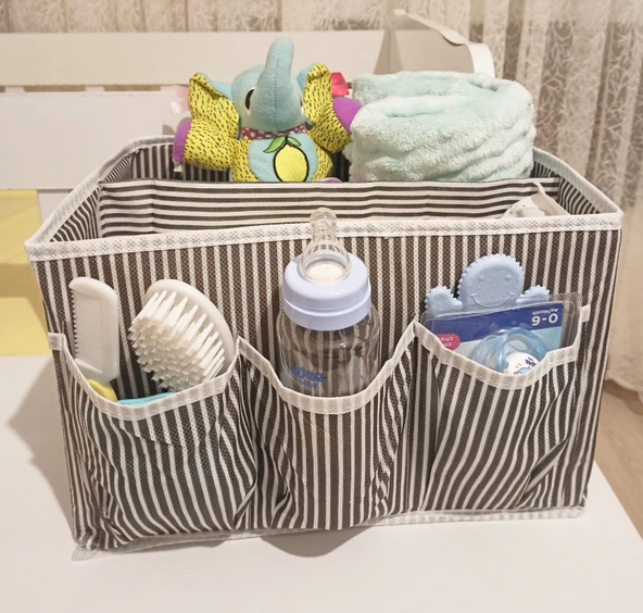 Tutturma Aparatlı Bebek Beşik Başucu Düzenleyici Kapaklı 5 Bölmeli Organizer - Resim 2