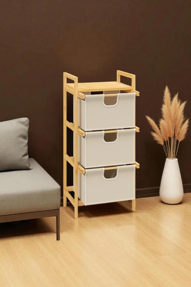 Digithome Bambu 1 Raflı 3 Çekmeceli Banyo Düzenleyici Çekmeceli Dolap Komodin DB-0039