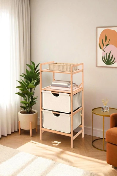 Digithome Bambu 2 Raflı 2 Çekmeceli Banyo Düzenleyici Çekmeceli Dolap Komodin DB-0045 - 2