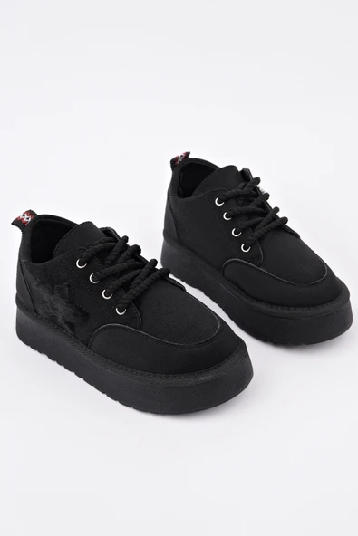 Muggo TRUNKS Kalın Taban Bağcıklı Yıldız Detaylı Çocuk Kışlık Sneaker Spor Ayakkabı - 5