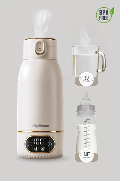 Digithome Go Smart Taşınabilir Mama Su Isıtıcı Ayarlanabilir Dereceli (35-100 C°) Süt Beyazı Çelik 500 ML DGT-102 - 3