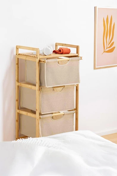 Digithome Bambu 1 Raflı 3 Çekmeceli Banyo Düzenleyici Çekmeceli Dolap Komodin DB-0039 - 4