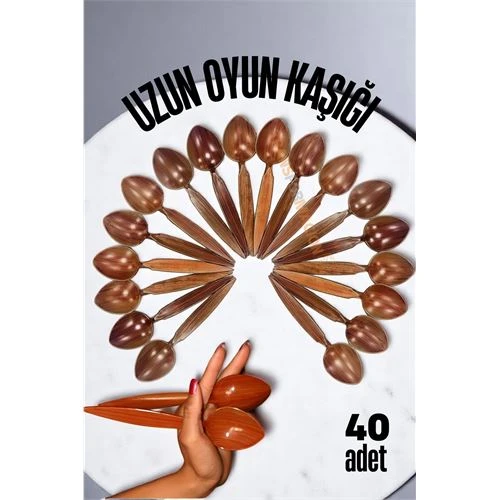 Uzun Oyun Kaşığı Halk Oyunu Kaşığı  Kına Kaşığı Uzun Saplı Zeybek Oyun Kaşığı 40 ADET ürün görseli