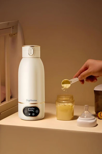 Digithome Go Smart Taşınabilir Mama Su Isıtıcı Ayarlanabilir Dereceli (35-100 C°) Süt Beyazı Çelik 500 ML DGT-102 - 2