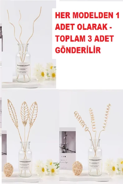 3 Tek Adet 3 Model Aromaterapi Koku Dağıtıcı Rattan Şişe Ahşap Difüzör Çubuk (SpiralYaprakDalgalı)
