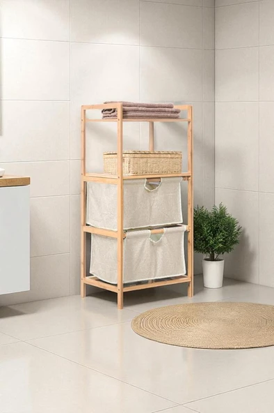 Digithome Bambu 2 Raflı 2 Çekmeceli Banyo Düzenleyici Çekmeceli Dolap Komodin DB-0045 - 6