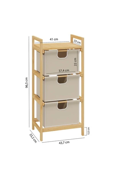 Digithome Bambu 1 Raflı 3 Çekmeceli Banyo Düzenleyici Çekmeceli Dolap Komodin DB-0039 - 6