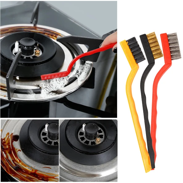 3 Lü Detay Temizlik Fırça Seti Araba Mutfak Ocak Fayans Temizlik Fırça (Bakır Demir Plastik)