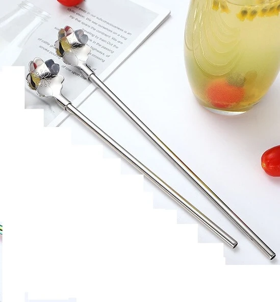 Paslanmaz Metal 2 li Kaşıklı Pipet Fırça Seti - 2