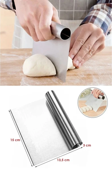 2li Set Hamur Şekillendirici Eğik Pasta Spatulası +Metal Hamur Kesici Kazıyıcı Spatula - Resim 2