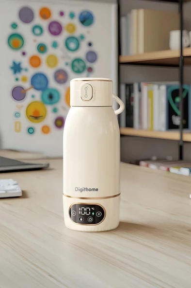Digithome Go Smart Taşınabilir Mama Su Isıtıcı Ayarlanabilir Dereceli (35-100 C°) Süt Beyazı Çelik 500 ML DGT-102 - 8