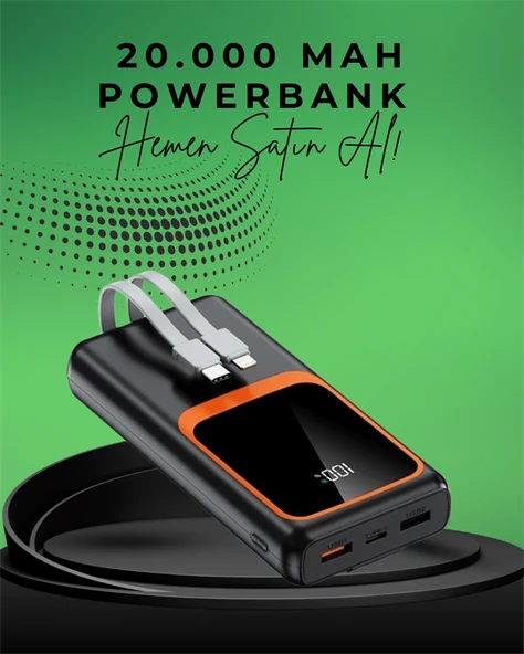 20000 mAh Taşınabilir Powerbank | Çok Kablolu, Hızlı Şarj Destekli (22.5W) - Resim 2