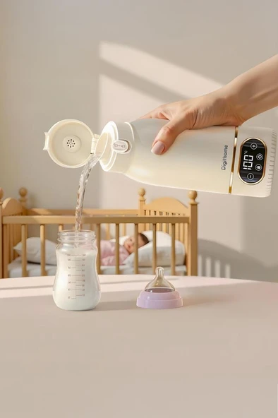 Digithome Go Smart Taşınabilir Mama Su Isıtıcı Ayarlanabilir Dereceli (35-100 C°) Süt Beyazı Çelik 500 ML DGT-102