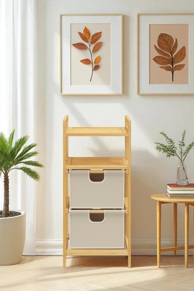 Digithome Bambu 2 Raflı 2 Çekmeceli Banyo Düzenleyici Çekmeceli Dolap Komodin DB-0045 - 4