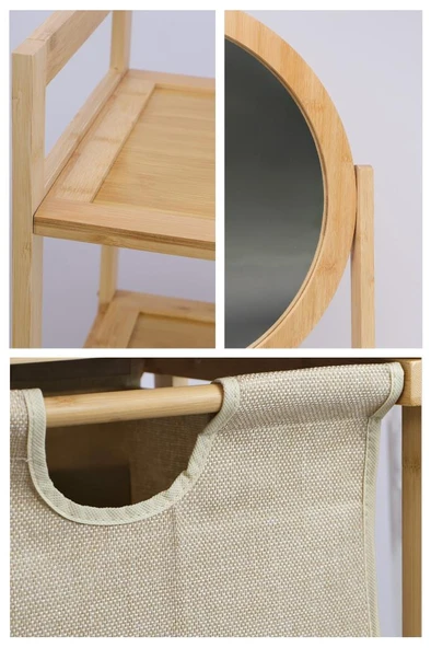 Digithome Bambu Aynalı 2 Çekmeceli Banyo Düzenleyici 2 Raflı Şifonyer Makyaj Organizeri DB-0035 - Resim 5