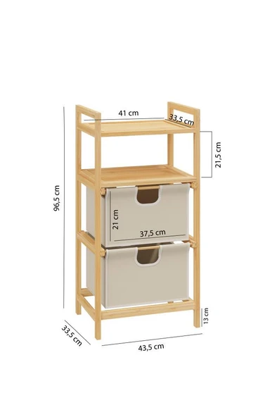 Digithome Bambu 2 Raflı 2 Çekmeceli Banyo Düzenleyici Çekmeceli Dolap Komodin DB-0045 - 8