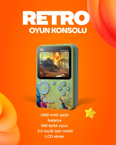 500 Oyun Hafızalı G5 Game Box – Renkli LCD Ekranlı - 2